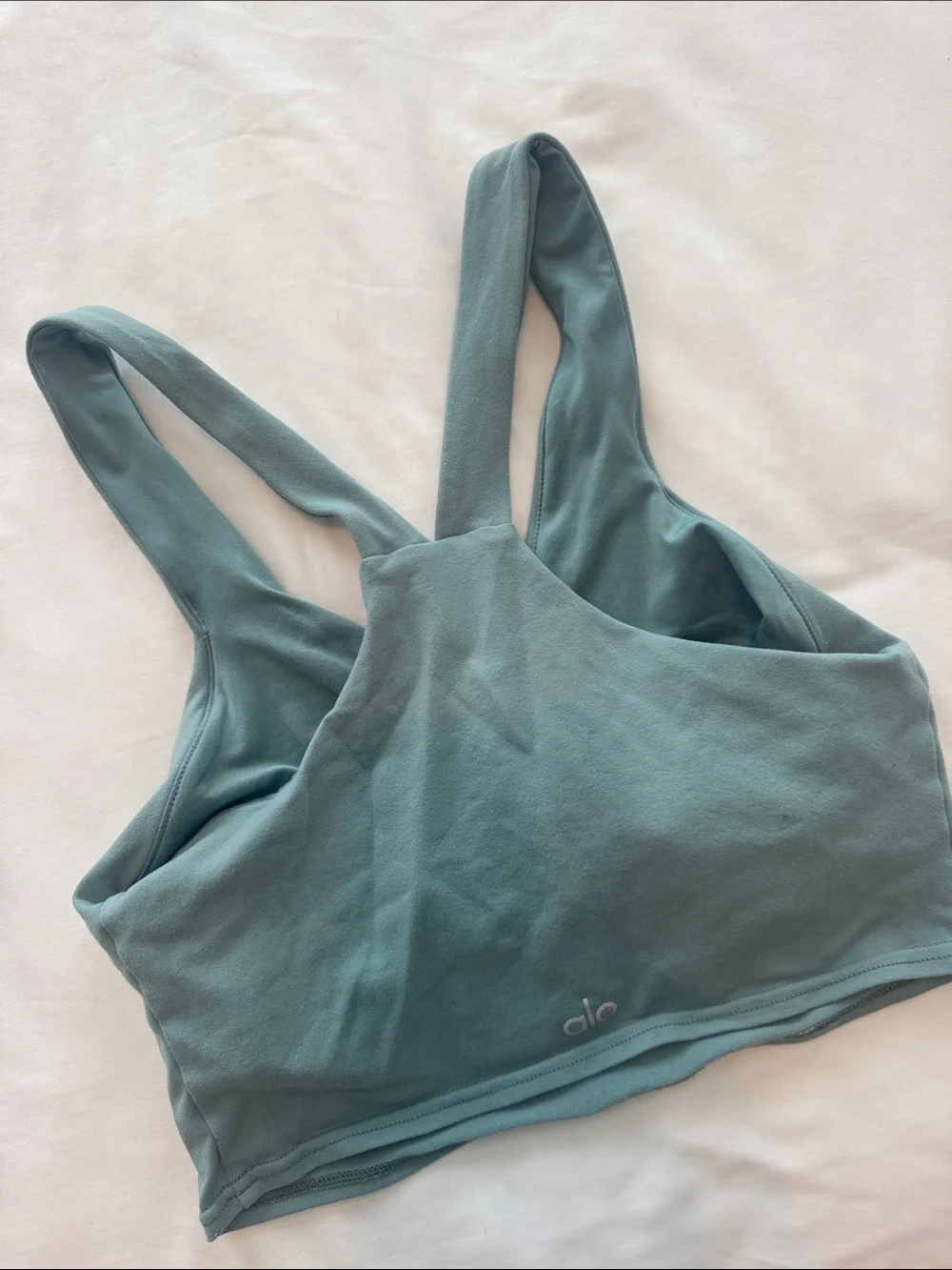 ALO Yoga V-Neck Padded Sports Bra Top in Teal Green